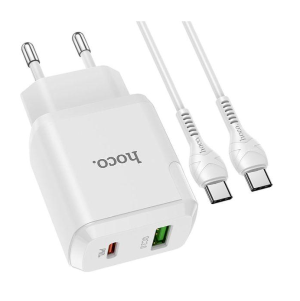 Hoco N5 PD20W универсальное зарядное устройство USB / 5V / 3A + USB-C провод 1М белая