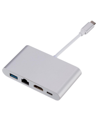 Goodbuy адаптер 4 в 1 USB-C - USB 3.0 / RJ45 (Gigabit) / HDMI / USB-C серебристый