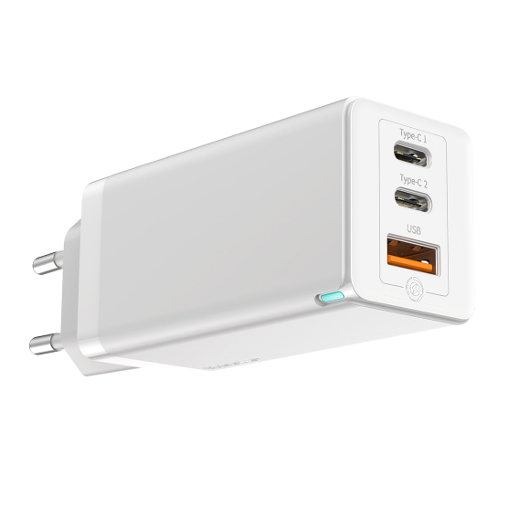 Baseus GaN CCGAN-B02 Сетевое зарядное устройство USB / 2 x USB-C / 65W / 5A / Quick Charge 3.0 Белое