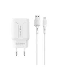 Borofone BA37A Универсальное Зарядное Устройство 2XUSB / 5V / 2.4A + Micro USB Провод 1М Белое