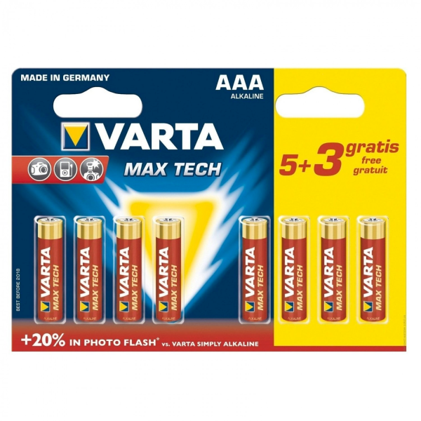 Varta Max Power AAA MN2400 Alkaline LR03 1.5V  Батарейки MN2400 (8шт.) (EU Blister)