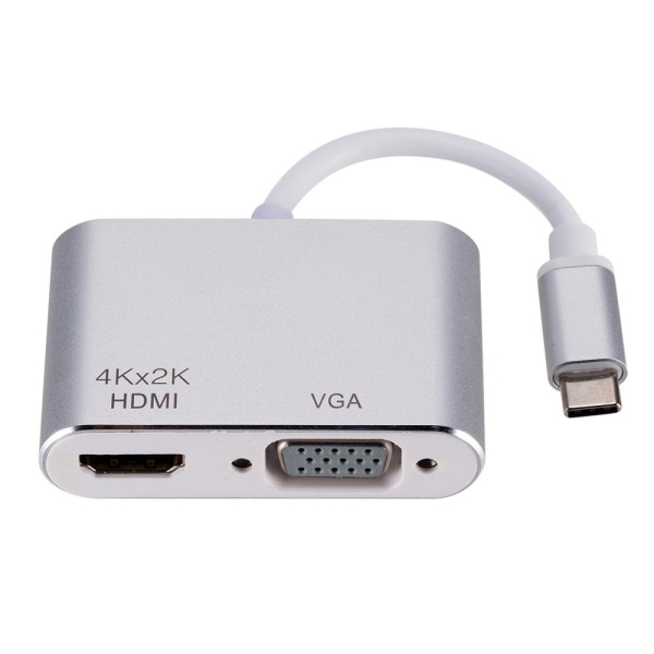 Fusion видеоадаптер USB-C на HDMI (4K при 30 Гц, 1080P при 60 Гц) + VGA Серебряный