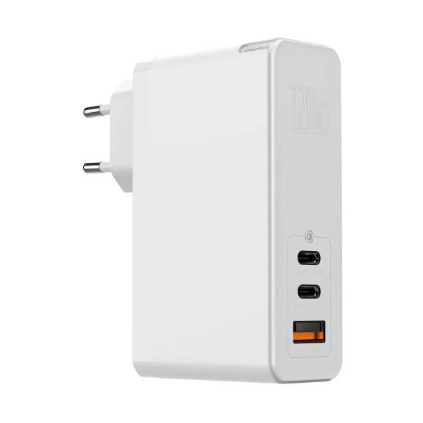 Baseus GaN CCGAN-J02 Сетевое зарядное устройство USB / 2 x USB-C / 120W / 5A / Quick Charge 4.0 Белое