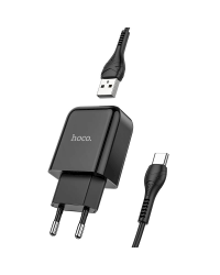 Hoco N2 универсальное зарядное устройство USB / 5V / 2.4A + USB-C провод 1М черная