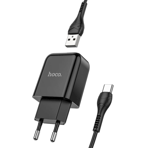 Hoco N2 универсальное зарядное устройство USB / 5V / 2.4A + USB-C провод 1М черная