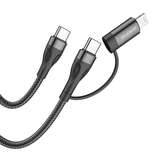 Borofone Cable BX61 Source 2 in 1 - Type C to Type C + Lightning - PD 20W|60W 3A 1 metre black