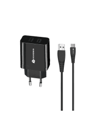 RO&MAN универсальное зарядное устройство USB / 5V / 2.4A + USB-C провод 1М черная