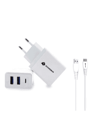 RO&MAN универсальное зарядное устройство USB / 5V / 2.4A + USB-C провод 1М белая