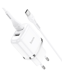 Hoco N4 универсальное зарядное устройство 2 x USB / 5V / 2.4A + USB-C провод 1М белая