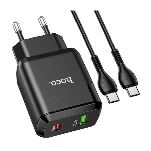 Hoco N5 PD20W универсальное зарядное устройство USB / 5V / 3A + USB-C провод 1М черная