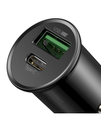 Baseus CCYS-C01 Автомобильная зарядка USB-C / USB / 3A / 30W / Quick Charge 3.0 Черная