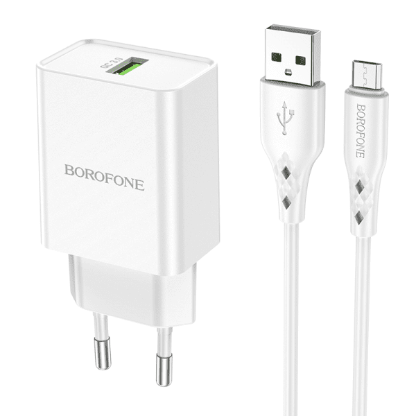 Зарядное устройство для телефона Borofone BN5 | USB | Quck Charge 3.0 | 18 Вт | + кабель Micro USB белый