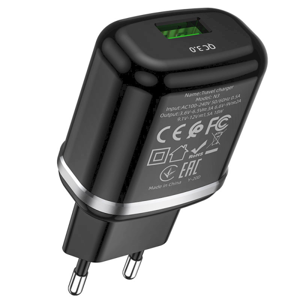 Hoco N3 сетевое зарядное устройство USB / 18W / 3A / Quick Charge 3.0 / черное