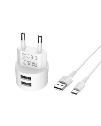 Borofone BA23A Универсальное Зарядное Устройство USB / 5V / 2.4A + Type-C Провод 1М Белое