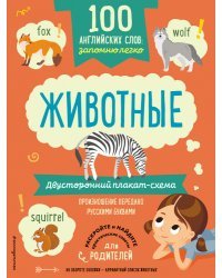 100 английских слов: запомню легко. Животные (двусторонний плакат-схема)