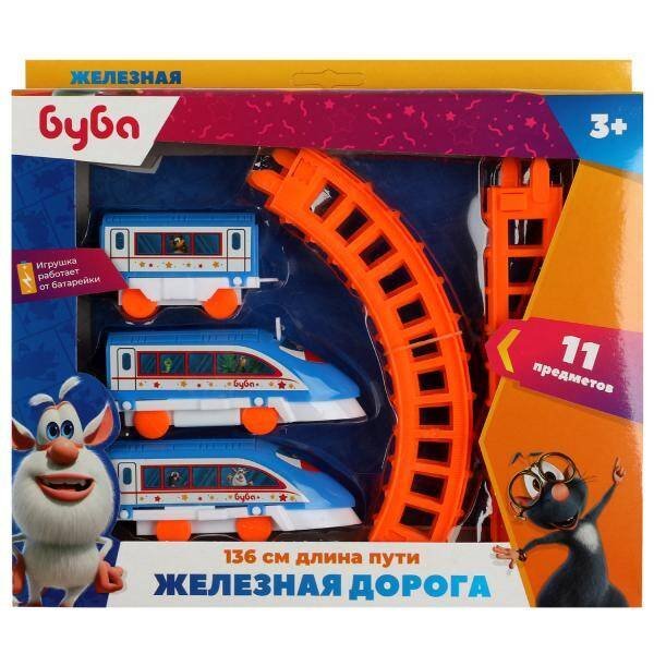 Железная дорога мультяшная БУБА длина пути 136, кор.25*20,5*4см ИГРАЕМ ВМЕСТЕ в кор.2*54шт