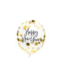 Confetti balloons - Happy New Year, 27cm, gold (1 pkt / 3 pc.)