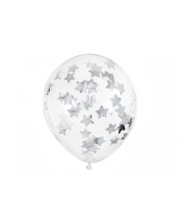 Confetti balloons - stars, 30cm, silver (1 pkt / 6 pc.)