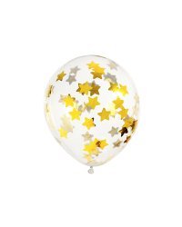 Confetti balloons - stars, 30cm, gold (1 pkt / 6 pc.)