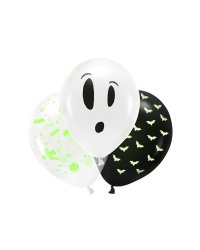 Blacklight balloons 27cm, BOO!, mix (1 pkt / 3 pc.)