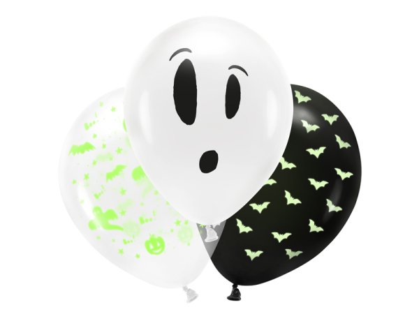 Blacklight balloons 27cm, BOO!, mix (1 pkt / 3 pc.)