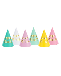 Party hats Happy Birthday, mix, 16cm (1 pkt / 6 pc.)