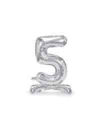 Standing foil balloon Number ''5'', 70cm, silver