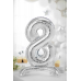 Standing foil balloon Number ''8'', 70cm, silver