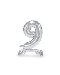 Standing foil balloon Number ''9'', 70cm, silver