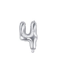 Foil Balloon Number ''4'', 35cm, silver