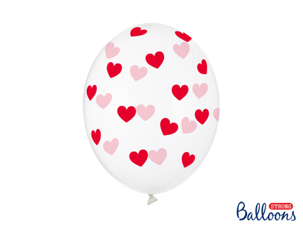 Balloons 30cm, Hearts, Crystal Clear (1 pkt / 6 pc.)