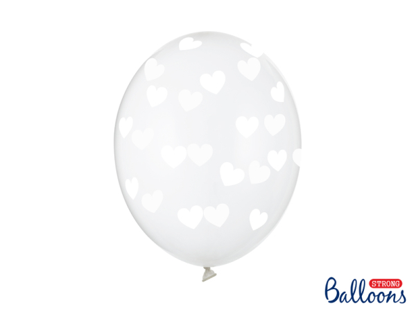 Balloons 30cm, Hearts, Crystal Clear (1 pkt / 6 pc.)