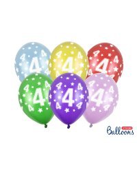 Balloons 30cm, 4th Birthday, Metallic Mix (1 pkt / 6 pc.)