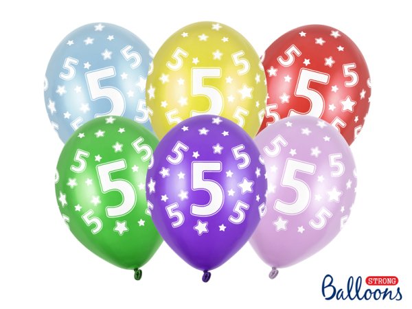 Balloons 30cm, 5th Birthday, Metallic Mix (1 pkt / 50 pc.)