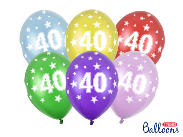 Balloons 30cm, 40th Birthday, Metallic Mix (1 pkt / 6 pc.)