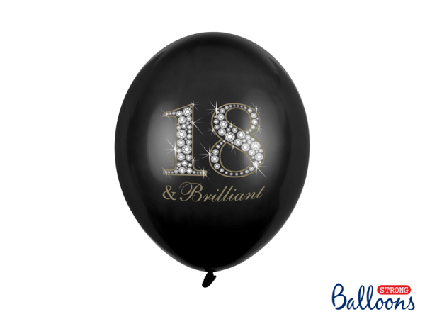 Balloons 30cm, 18 & Brilliant, Pastel Black (1 pkt / 6 pc.)