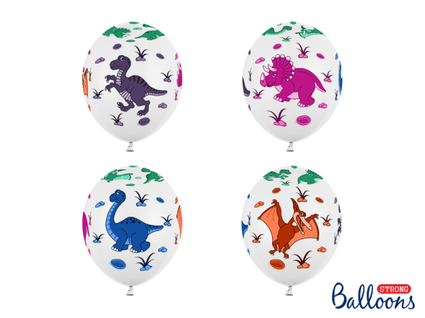 Balloons 30cm, Dinosaurs, Pastel Pure White (1 pkt / 6 pc.)