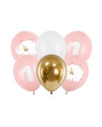 Balloons 30 cm, One year, Pastel Pale Pink (1 pkt / 6 pc.)