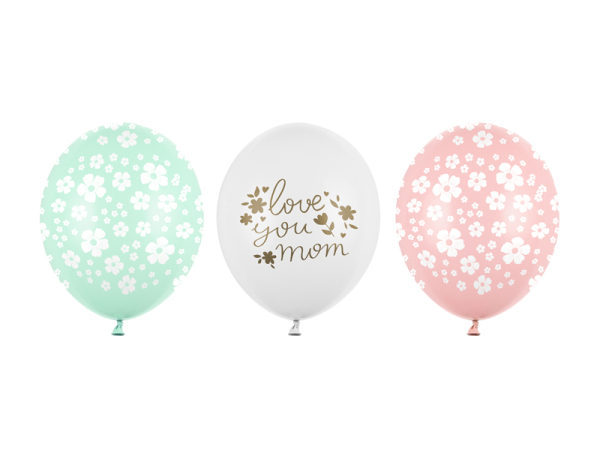 Balloons 30 cm, Love you mom, mix (1 pkt / 50 pc.)