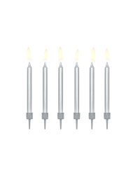 Birthday candles, plain, silver, 6cm (1 pkt / 6 pc.)