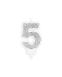 Birthday candle Number 5, silver, 7cm