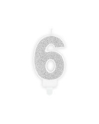 Birthday candle Number 6, silver, 7cm