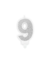 Birthday candle Number 9, silver, 7cm