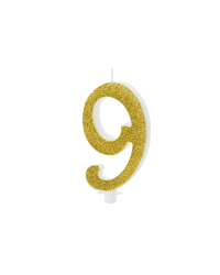 Birthday candle Number 9, gold, 10cm