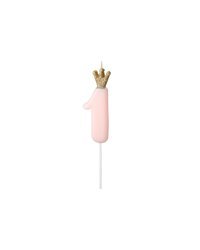Birthday candle Number 1, light pink, 9.5cm