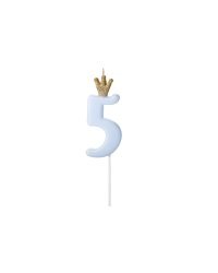 Birthday candle Number 5, light blue, 9.5cm