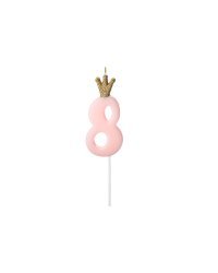Birthday candle Number 8, light pink, 9.5cm