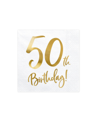 Napkins 50th Birthday, white, 33x33cm (1 pkt / 20 pc.)