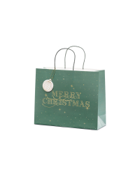 Gift bag Merry Christmas, bottle green, 32.5x26.5x11.5cm