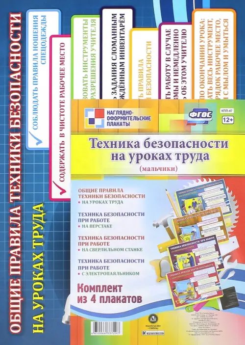 Комплект плакатов &quot;Техника безопасности на уроках труда&quot; (мальчики). ФГОС